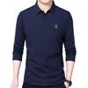 Men's Korean-Style Long-Sleeve Polo Shirt  Lapel Casual Button Embroidery Loose Solid Color T-Shirt