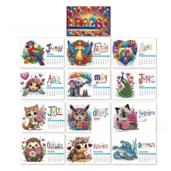 DIY Rhinestone Art Painting Desk Calendar Kit 12-Month Home Office Planner 2026 Practical Sparkling Rhinestone Craft Calendar