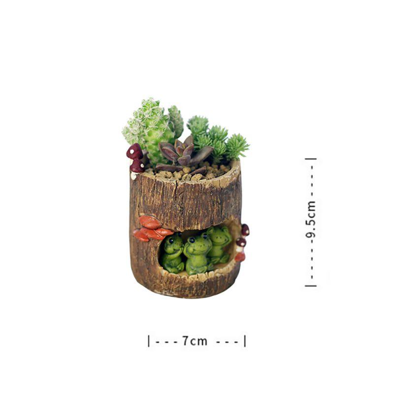 Милые горшки для суккулентов Горшок Кашпо Животное Растения с дренажным отверстием Пень Дерева Подставка для ручек Сад Дом Настольное украшение