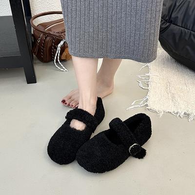 Ретро пушистые туфли женские носят осенью и зимой, новые французские темпераментные туфли в сказочном стиле, бархатные балетки Мэри Джейн из хлопка