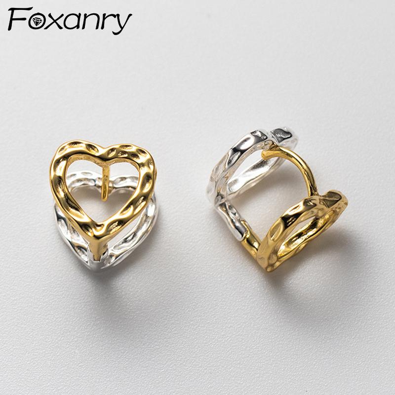 foxanry Серьги-гвоздики серебряного цвета для предотвращения аллергии для женщин, модные креативные полые серьги с сердечками и геометрическими геометрическими украшениями ручной работы, вечерние украшения