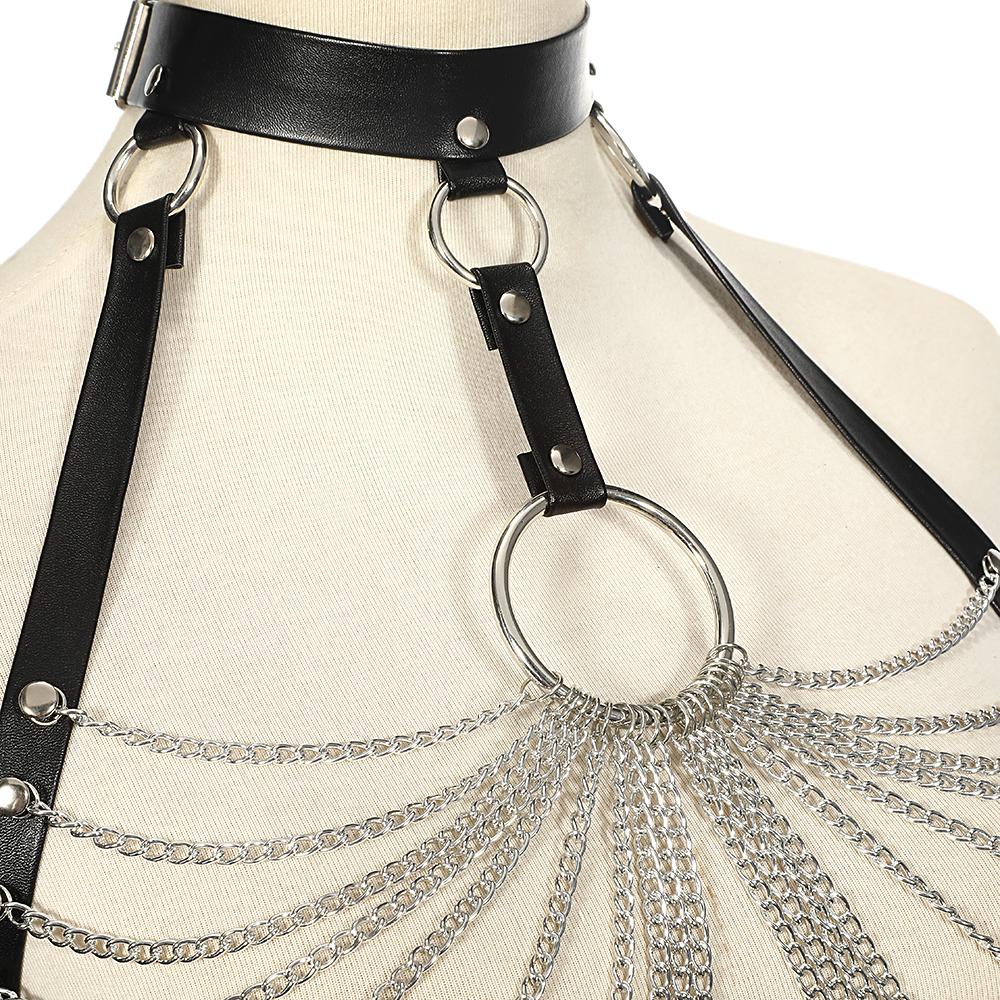 Goth Leather Body Harness Chain Bra Top Chest Waist Belt Witch Gothic Punk Fashion Festival Jewelry Sexy Accessories