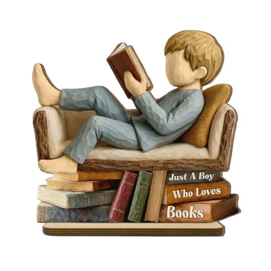 Индивидуальное украшение для книголюба, Женщина за чтением, Деревянная табличка, Просто девушка/мальчик, который любит статуэтку для на диван, Деревянный знак, полка, стол, Персонализированное литературное