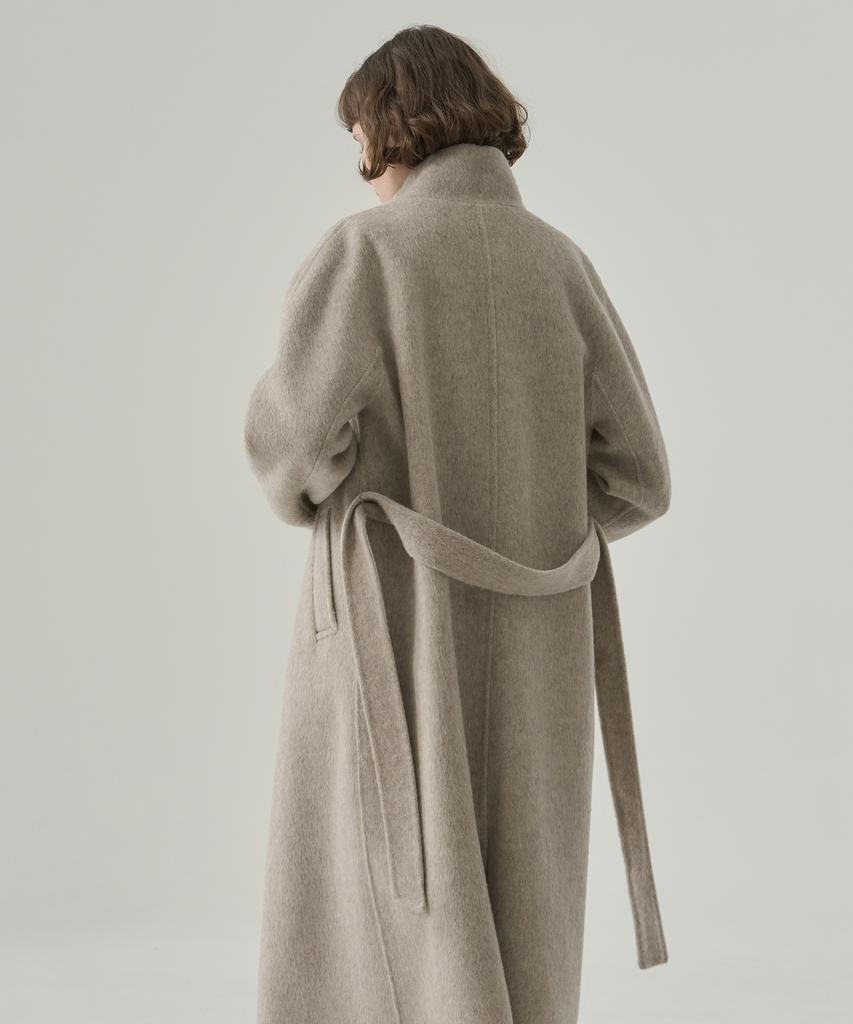 Drawfit Women Rabbit Angora Wool High-Neck Handmade Long Coat [M.Grey]