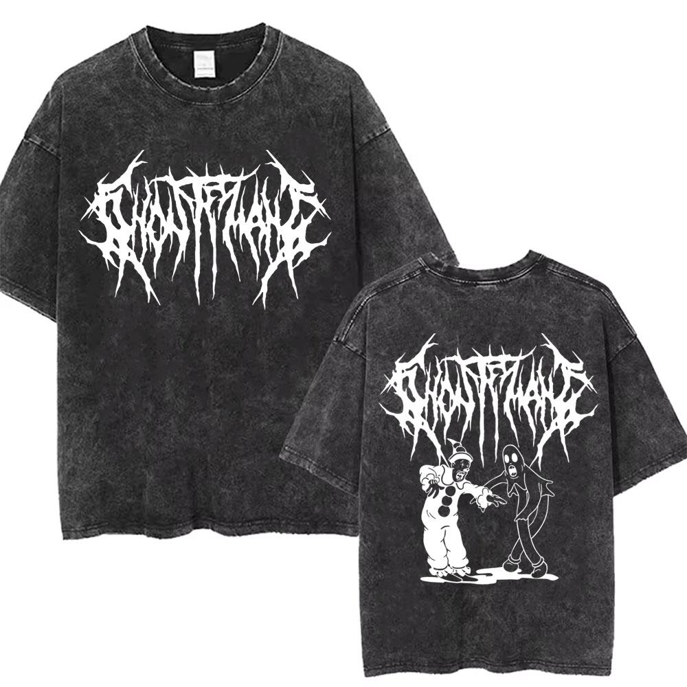 Стирка Винтаж Рэпер Ghostemane Графический Принт Футболка Мужская Женская Хип-Хоп Рэп Рок Трэп Металл Готика Оверсайз Футболка Уличная Одежда