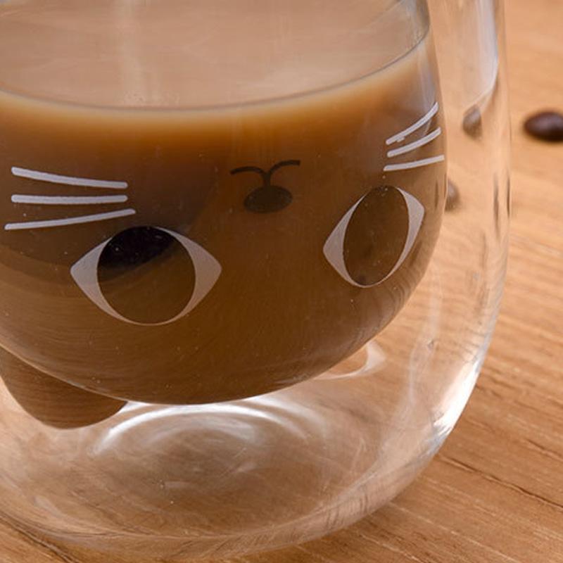 1 шт., креативная кружка в форме кошки, кофейная чашка с двойными стенками, 280 мл, стекло