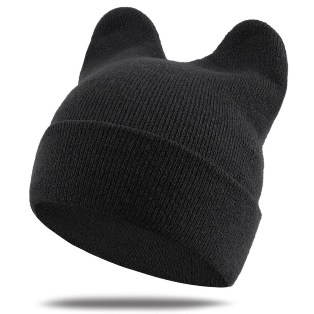 Cute Cat Ears Beanie Hats Y2K Pullover Hat Kawaii Knitted Hat Girls