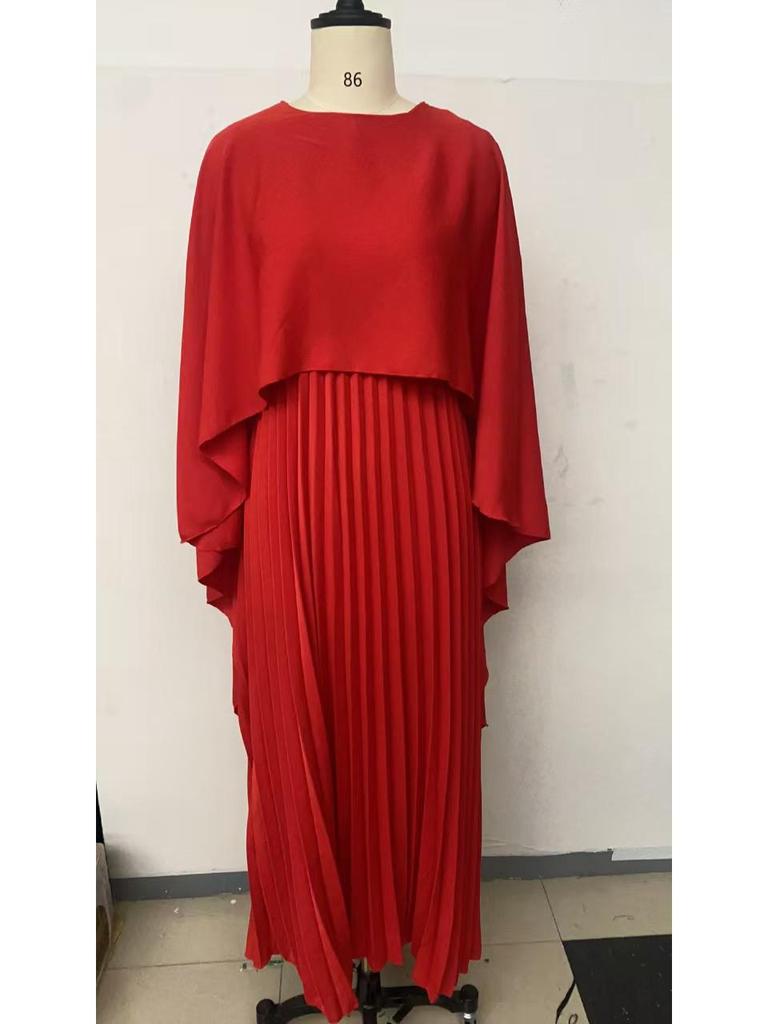 2024 Европейская и американская мода Свободное платье с рукавами летучая мышь, плиссированное, асимметричное, элегантное, длинное