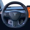 Для Tesla Model 3 Model Y - Черная нескользящая крышка рулевого колеса автомобиля из кожи и углеродного волокна, с ручной прошивкой