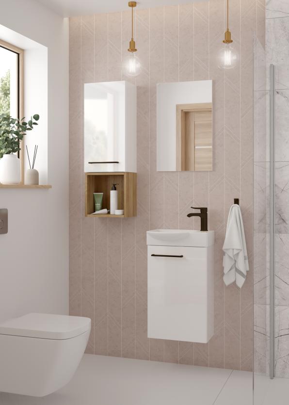 Bathroom cabinet with washbasin 60x40 cm, white gloss, hanging, Small