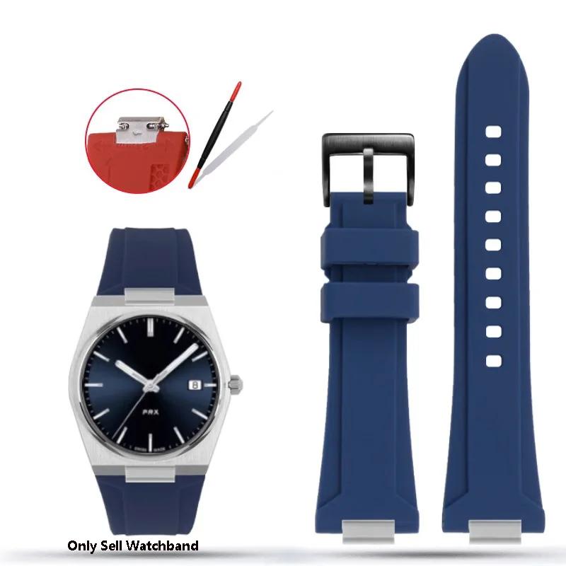 Silicone Rubber Watchband For TISSOT PRX Watchband T137.407/T137.410 Series Super Player Men Wrist Strap 26x12mm Convex End