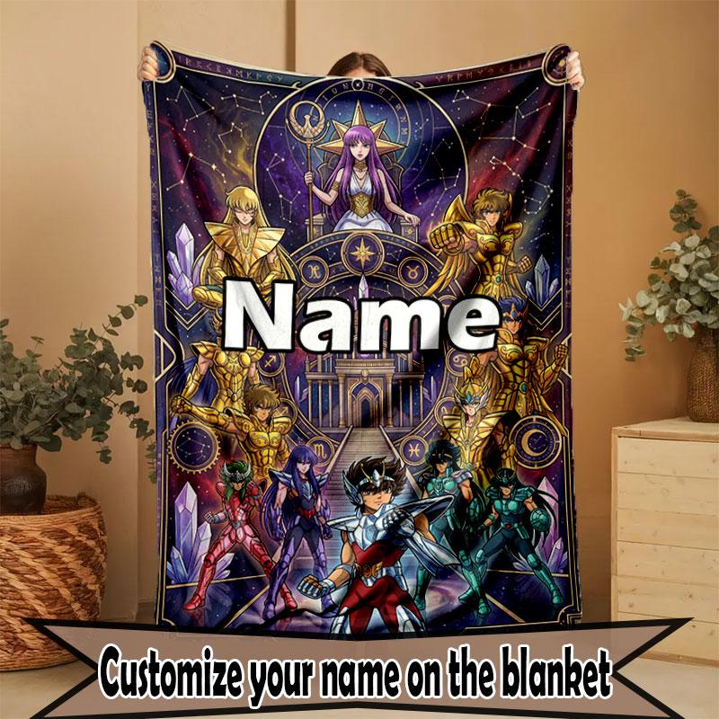 Custom Name Personalized Saint Seiya Print Blanket, Home Decor, Bedroom, Sofa, Camping, Couch, Gifts for Birthday Christmas