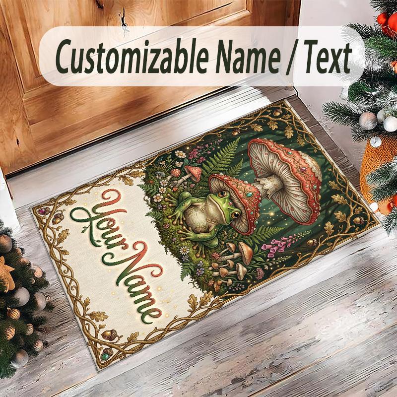 Forest Nature Theme Crystal Velvet Rug Personalized Custom Name Text Soft Floor Mat Home Decor