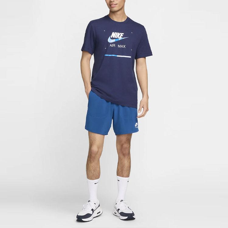 Nike Классическая спортивная футболка с логотипом, круглым вырезом и короткими рукавами для мужчин, темно-синяя FV3779-410