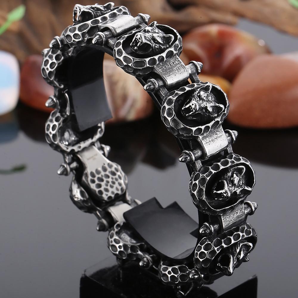 Винтажный крутой браслет с головой волка, мужской браслет из нержавеющей стали, ювелирные изделия викингов, готические байкерские браслеты для кельтских языческих