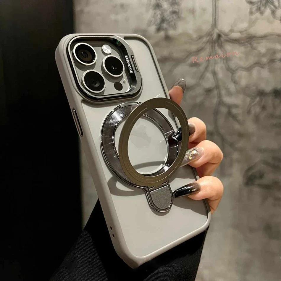 Новый золотой 16-дюймовый магнитный стеклянный чехол-подставка для iPhone 16 11 13 15 12 14 pro Max 16 plus Funda Magsafe Clear Cases Cover