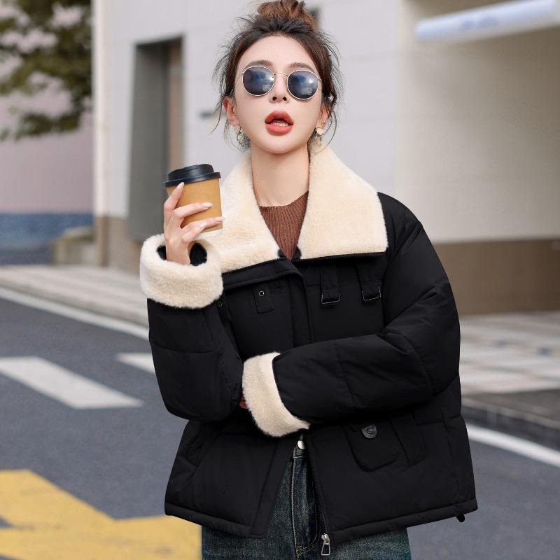 Padded Jacket Lapel Lamb Wool Down Padded Jacket Women's Winter Padded Jacket Super Good-looking Lambskin Splicing Jacket