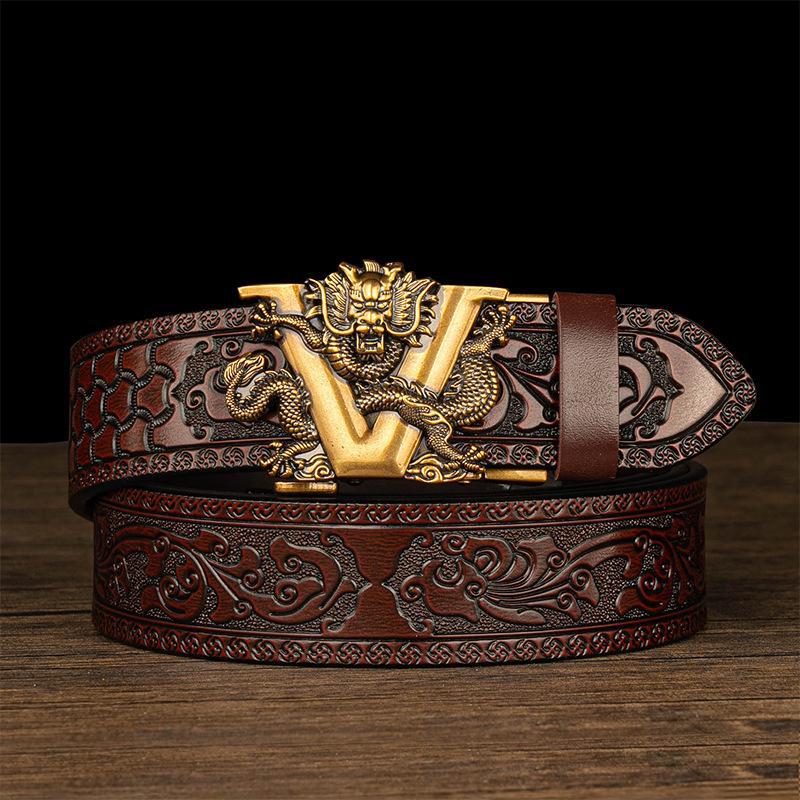 Мужской ремень с автоматической пряжкой, доминирующим дизайном Танцао и тисненым узором в виде шестилапого дракона