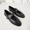Женские туфли Мэри Джейн 2025 Осень Черная искусственная кожа Винтажные балетки Женская мода Пряжка-ремень Круглый носок Балетки
