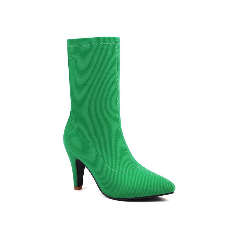 FOREADA Женские ботильоны с острым носком, на массивном высоком каблуке, эластичные короткие ботинки, женская модная обувь, осень-зима, фиолетовый, оранжевый, 46