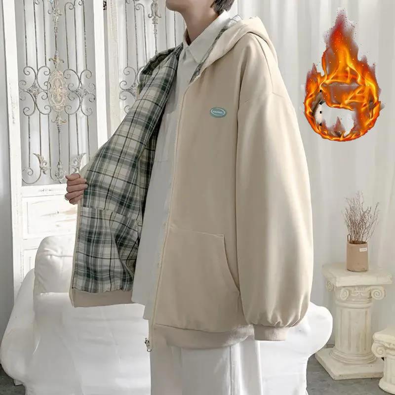 Двусторонняя куртка для мужчин и женщин, весенне-осенняя свободная японская бейсбольная форма, универсальный кардиган, теплая куртка с капюшоном и длинными рукавами