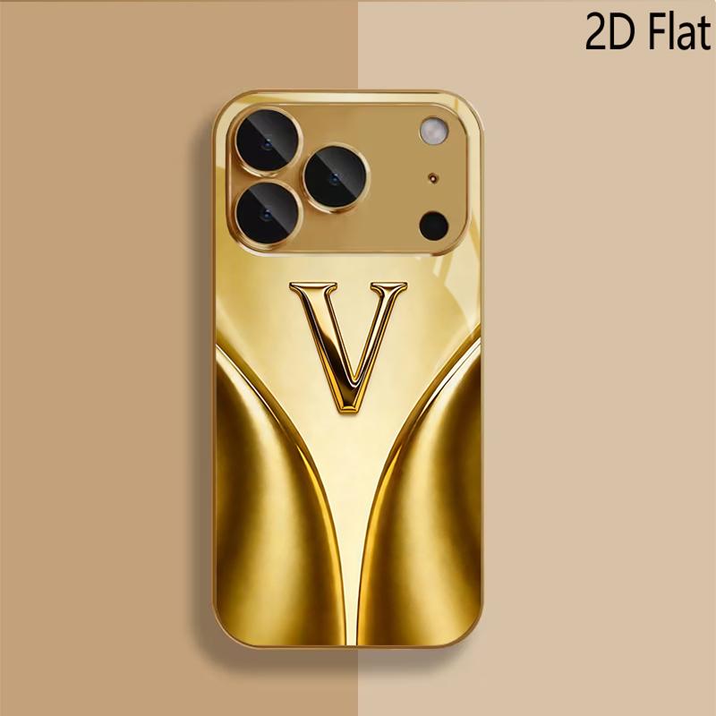 Дизайн из закаленного стекла с узором letterV для чехла на телефон iPhone16 17 Pro Max 15 14 13 12 11 ProMax, Защитная крышка камеры, Ударопрочный H