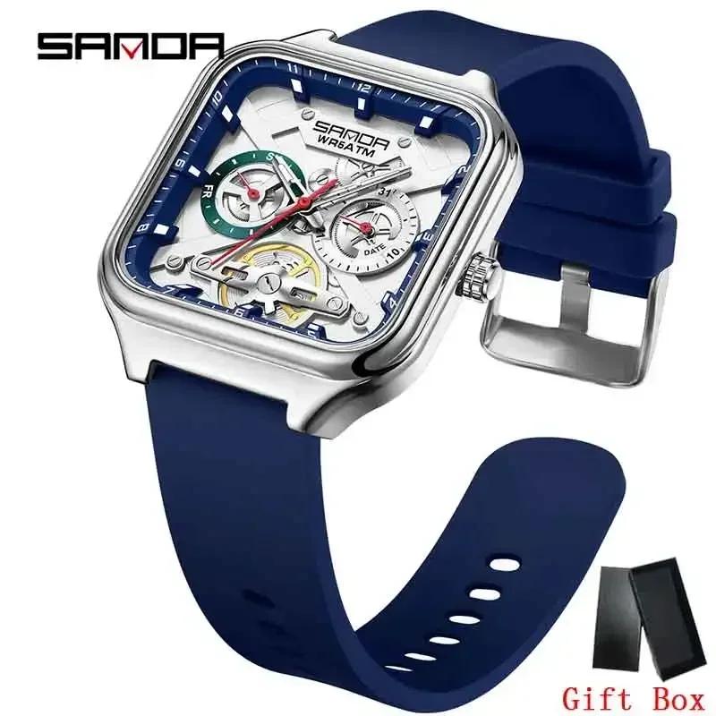 SANDA Fashion Men's Quartz Watch Multifunction Luminous Calendar Silicone Strap Outdoor Sports Watches for Man Reloj Hombre