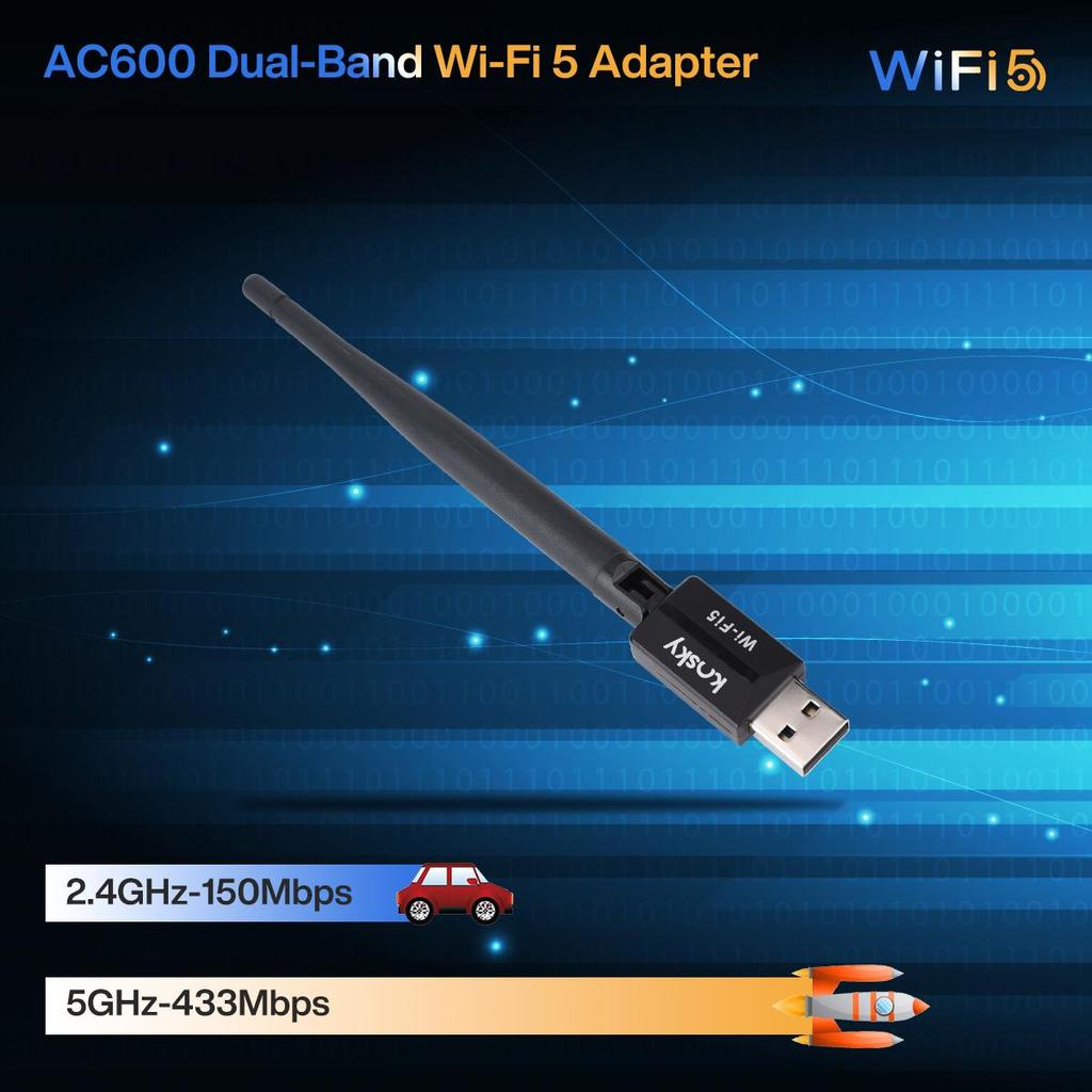 Kosky 600Mbps Wireless USB Wifi Adapter Daul-band USB2.0 Boost Your Internet Speed with 600Mbps Wireless USB Wifi Adapter
