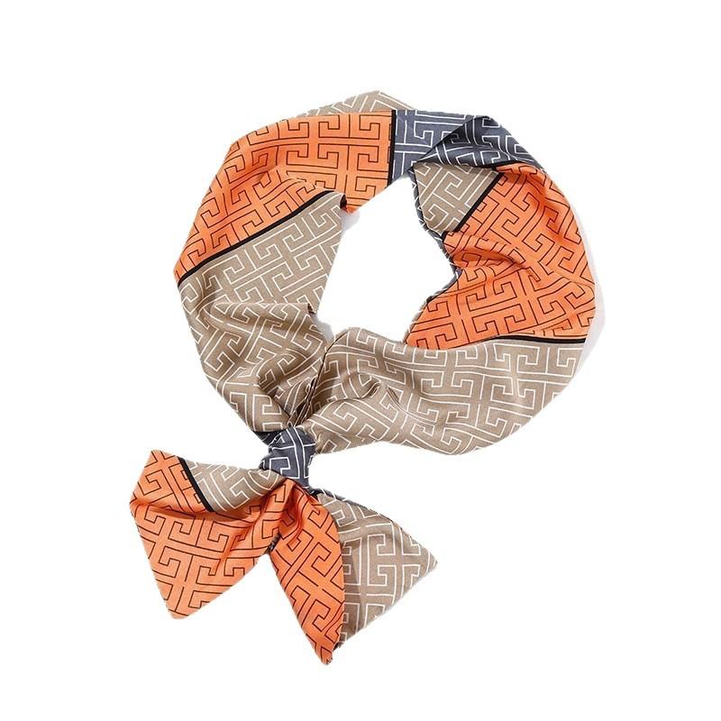 Green small silk scarf fashionable versatile streamer headband decorative long scarf spring and autumn Korean version checkerboard scarf plaid
