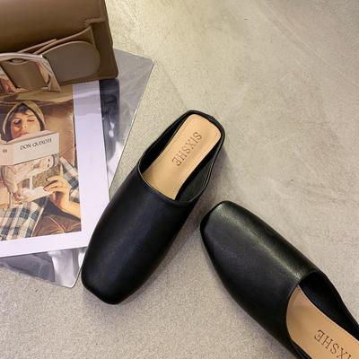 Тапочки Baotou, женская верхняя одежда, весна 2025, новые квадратные тапочки из кожи в стиле ретро, ленивые, без каблука, сандалии Muller