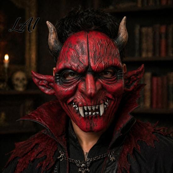 Realistic Halloween Masque Scary Demon for Adults Horror Red Devil Full Bloodshot Texture Mask Face Party Haunted House Cosplay Prop Durable Fancy