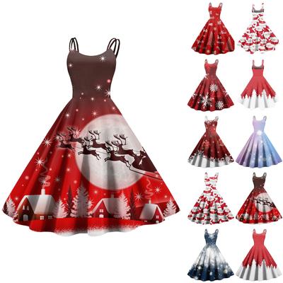 Женское модное рождественское печатное сексуальное коктейльное платье без бретелек в готическом стиле в стиле панк-винтаж