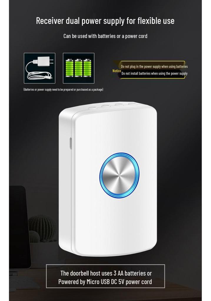 Wireless Doorbell with Long-Range Remote, No Plug-in Needed, One-to-Three Charging, Electric Ringer & Senior Call Button.