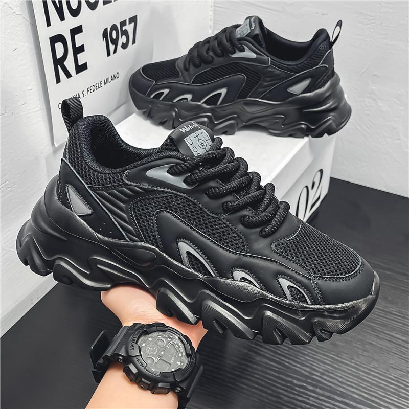 Men's Shoes New Summer Breathable Mesh Shoes Platform Casual Men's Spring and Autumn Black Platform Running Sports Dad Shoes