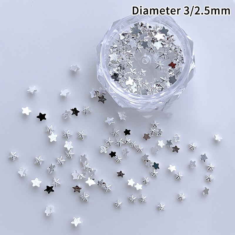 1 Коробка 3D Золото Серебро Нейл-арт Пятиконечная звезда Ювелирные изделия Металлические заклепки Шармы для ногтей Сплав Плоская задняя часть Звезды Украшение для ногтей Инструмент для маникюра