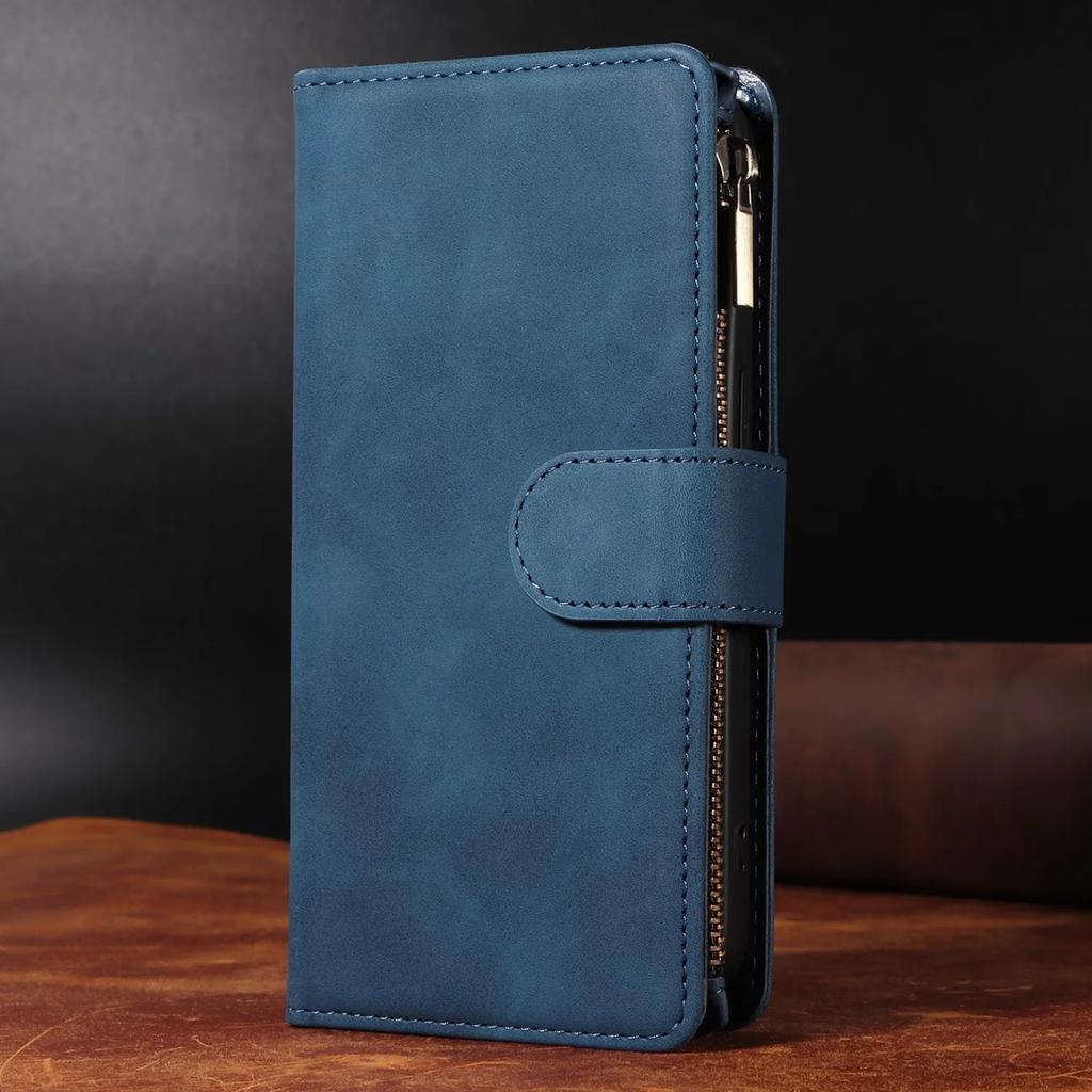 Zipper Flip Leather Case for IPhone 16 17 Pro Max Air 16E 15 14 13 12 11 Pro Max Plus Business Wallet Card Slot Phone Cover