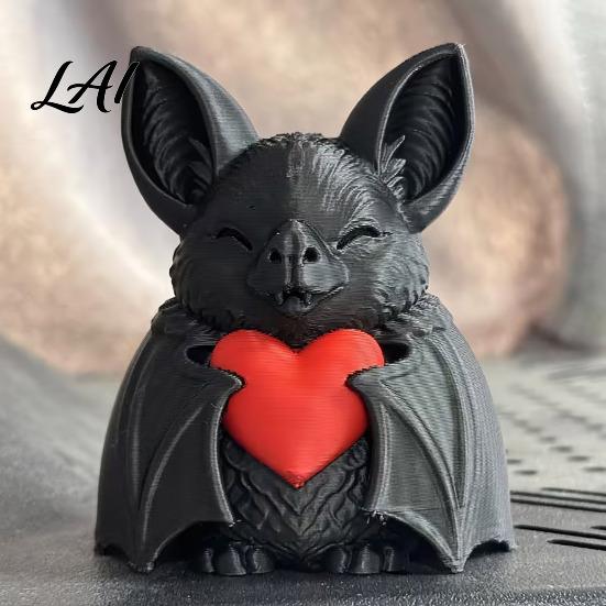 Bat Decoration Cute Red Heart 3D Printed Halloween Novelty Tabletop Sculpture for Spooky Desktop Ornament Party Haunted House Holiday Decor