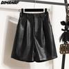 2023 Plus Size Summer PU Leather Capris Pants Shorts Women Loose Casual Female Harem Trousers Black Pants 4XL