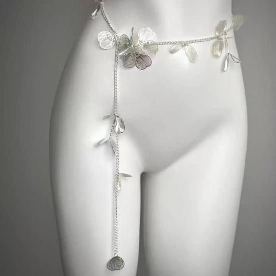 Женская цепочка на талию с кисточкой в виде бабочки и цветка, подвеска из искусственного жемчуга, поясная цепочка