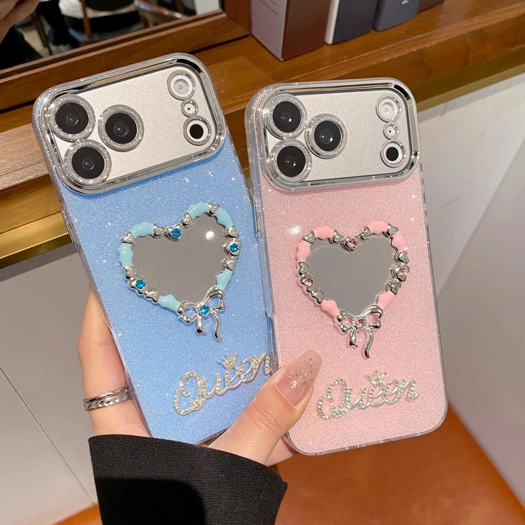 Зеркало для макияжа Love Nectarine 3D, совместимое с чехлом для телефона iPhone 16 Pro Max для 15 Pro, с мягкими краями, для 14 Plus, 17 promax, Чехол