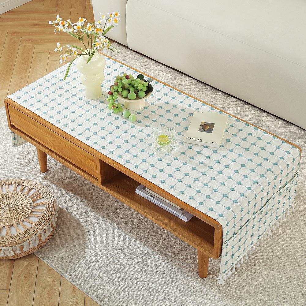 Rectangle Tablecloth Coffee Table Mat Table Mat Fabric Embroidery Jacquard Tassel Household Dust Cover