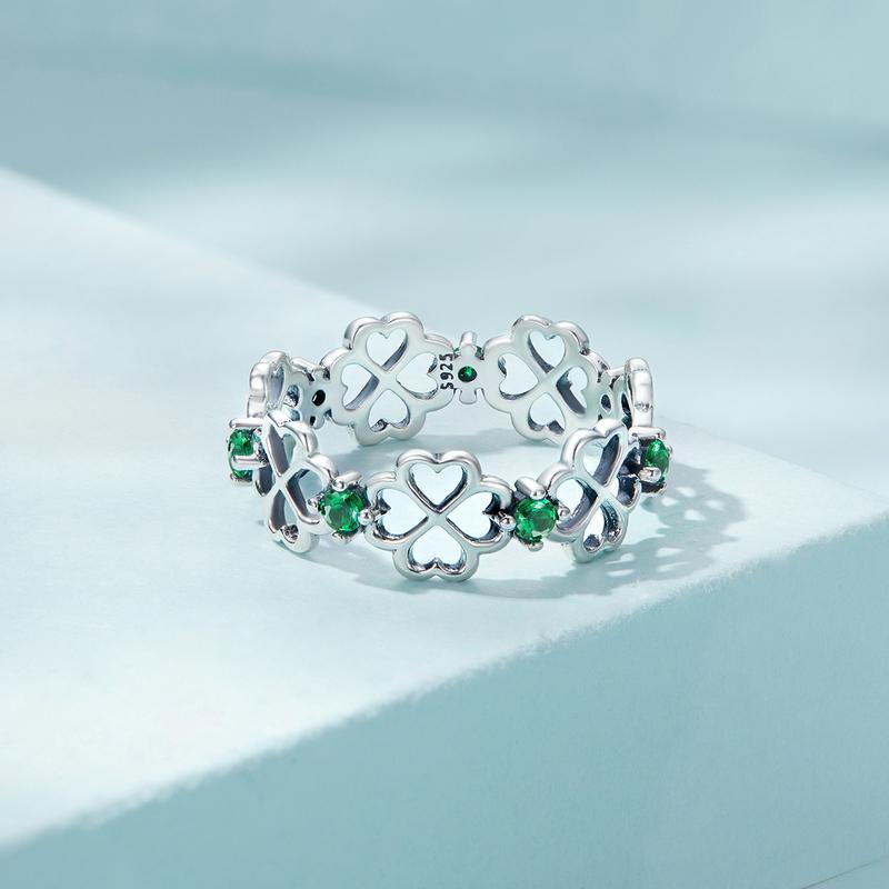 WOSTU Кольцо из стерлингового серебра 925 пробы, четырехлистный клевер, кольцо на удачу для женщин и девочек, модные подарки, комфортный размер, размер от 6 до 9