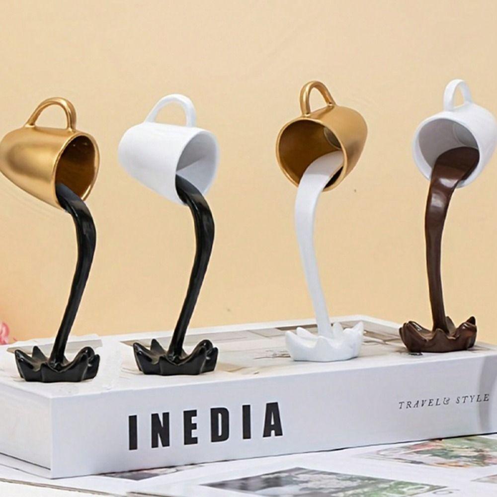 Decorative Floating Spilling Coffee Cup Resin Craft Suspended Cup Sculpture Kitchen