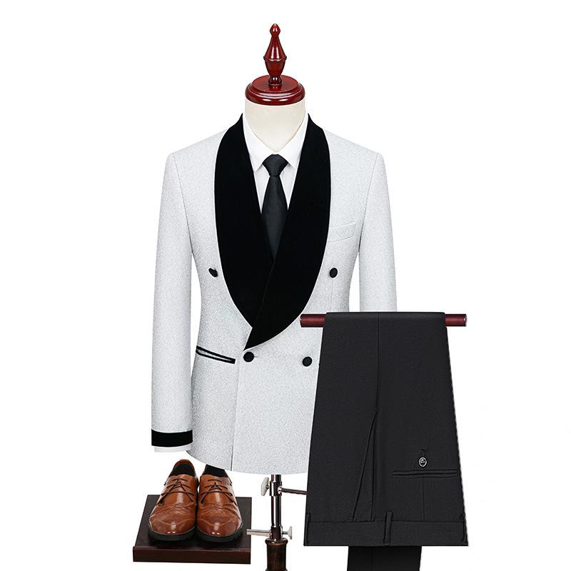 Men's Shiny Performance Costumes: Large Size Suit Jackets, Wedding Attire, Host Suits, and Performing Arts Outfits.