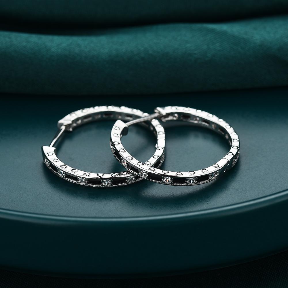 Серьги-кольца с черным камнем 27,5 мм для женщин