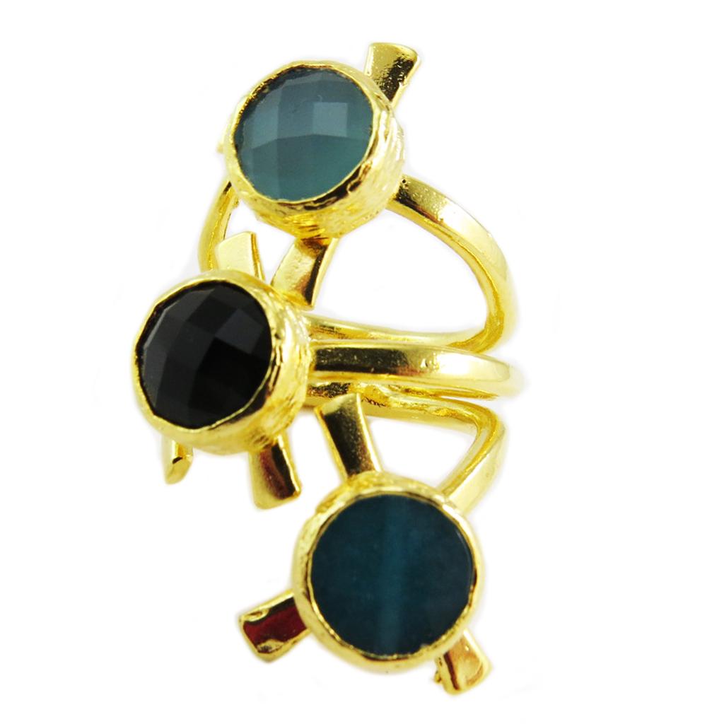 Les Trésors De Lily [Q5629] - Дизайнерское кольцо «Клеопатра» зеленое черное золото - 40 мм