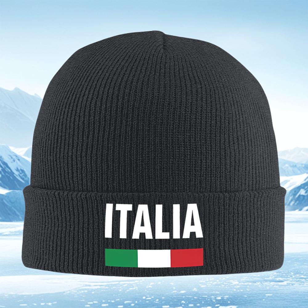 Italy white letters,Italian flag stripes Men Women Unisex Knitted Hat Beanie Pullover Cap Winter Thermal Warm Christmas Outdoor