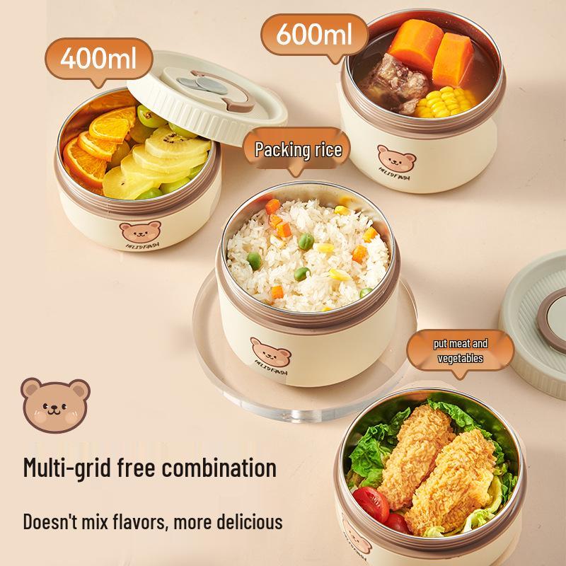 316 Stainless Steel Insulated Double-Layer Microwaveable Bento Lunch Box for Students and Office Workers