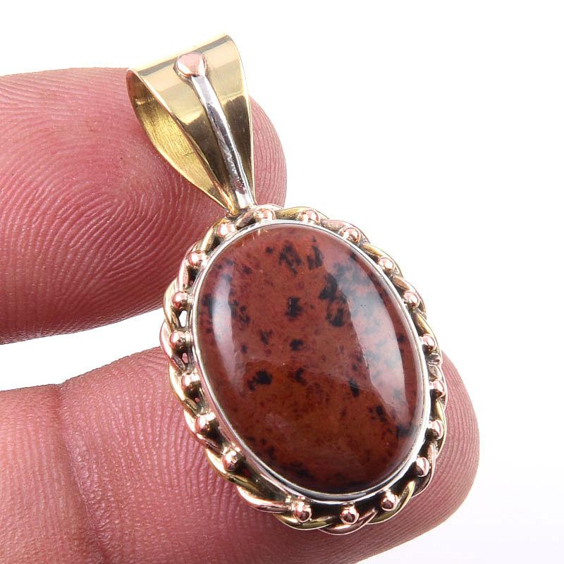 Натуральный обсидиан махагони драгоценный камень 925 проба цельное серебро двухцветная подвеска 1.25" o5d69