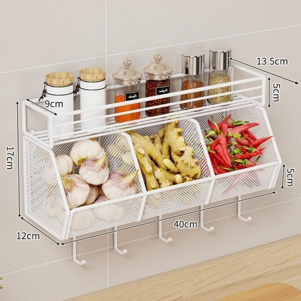 Wall Mounted Vegetable Drainage Basket Carbon Steel Spice Storage Shelf Kitchen Use